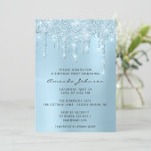 Zilveren Grijze Blauwe Lucht Glitter Effect Drip V Kaart (Staand voorkant)