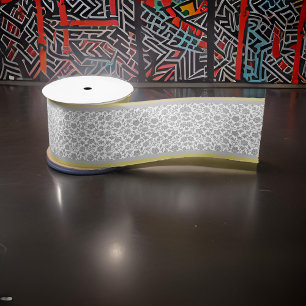 Zilveren Grijze Bloemen Kant Zilveren Gouden Trim Satijnen Lint