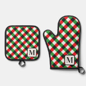 Zilveren Grijze Buffel Plaid Gingham Monogrammed Ovenwant & Pannenlap Set (Voorkant)