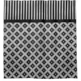 Zilveren Grijze Diamanten en Strepen Patroon Douchegordijn