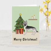Zilveren grijze Duitse herder feestelijke kerstboo Kaart (Gele Bloem)