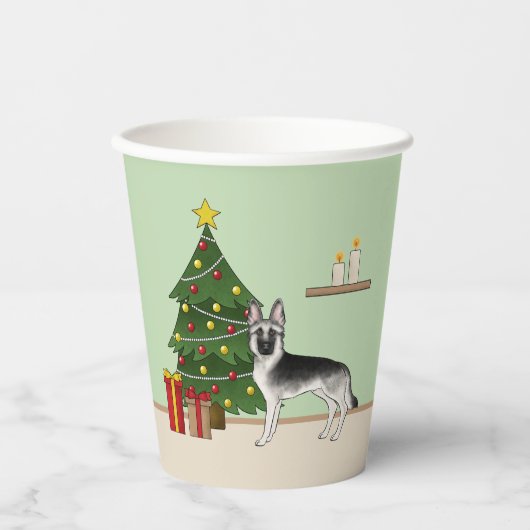 Zilveren grijze Duitse herder feestelijke kerstboo Papieren Bekers (Voorkant)