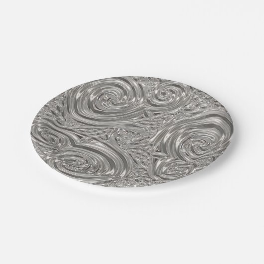 Zilveren grijze elegante art nouveau-reliëflook papieren bordje (Gekanteld)