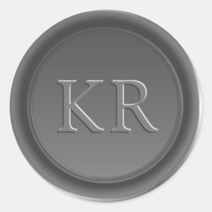 Zilveren grijze elegante monogram waszegel ronde sticker