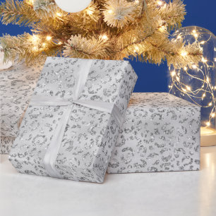 Zilveren Grijze Faux Glitter Luipaard Print Cadeaupapier