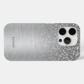 Zilveren Grijze Faux Glitter & Metallic Textuur Case-Mate iPhone Case (Achterkant (horizontaal))