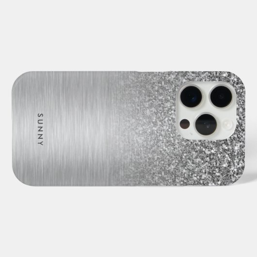 Zilveren Grijze Faux Glitter & Metallic Textuur Case-Mate iPhone Case (Achterkant (horizontaal))