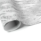 Zilveren Grijze Faux Glitter Zebra Strepen Cadeaupapier (Rol Hoek)