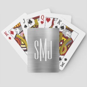 Zilveren grijze folie drieletter monogram pokerkaarten