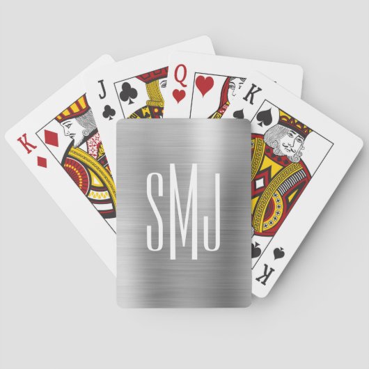 Zilveren grijze folie drieletter monogram pokerkaarten (Achterkant)