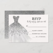 Zilveren Grijze Glitter Sparkle Dress Gown Script RSVP Kaartje (Voorkant / Achterkant)