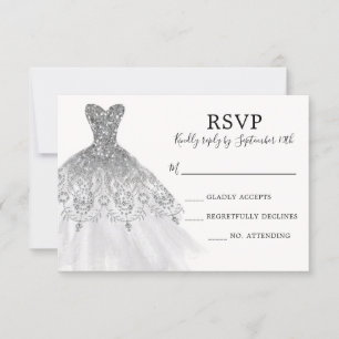 Zilveren Grijze Glitter Sparkle Dress Gown Script RSVP Kaartje