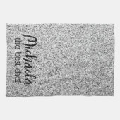 Zilveren grijze glitter sparkles Aangepaste naam b Theedoek (Horizontaal)