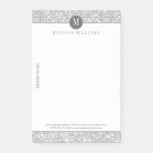 Zilveren Grijze Glitter Textuur & Wit Post-it® Notes (Voorkant)