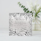 Zilveren grijze glittermetaal tropisch blad witte  kaart (Staand voorkant)