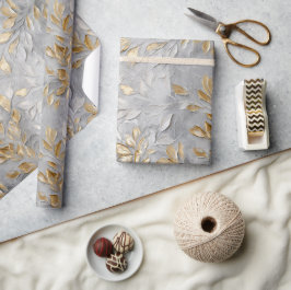Zilveren Grijze Gouden Bladeren Cadeaupapier