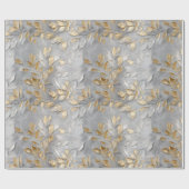 Zilveren Grijze Gouden Bladeren Cadeaupapier (Vlak)