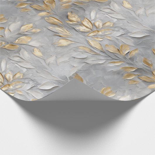 Zilveren Grijze Gouden Bladeren Cadeaupapier (Hoek)