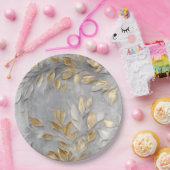 Zilveren Grijze Gouden Bladeren Papieren Bordje (Feest)