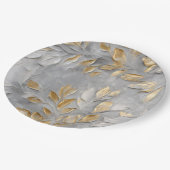 Zilveren Grijze Gouden Bladeren Papieren Bordje (Gekanteld)