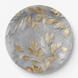 Zilveren Grijze Gouden Bladeren Papieren Bordje