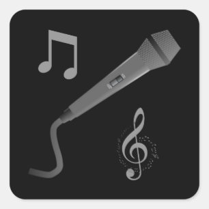Zilveren grijze hand getekende microfoon muzieknot vierkante sticker