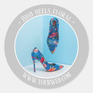 Zilveren grijze hoge hakken bloemig product promot ronde sticker
