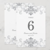 Zilveren Grijze Ironwork Elegante Bruiloft Tafelnu Kaart (Voorkant / Achterkant)