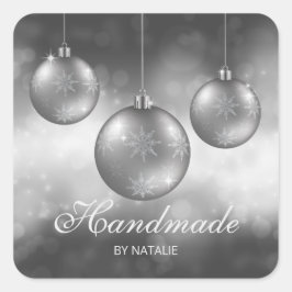 Zilveren grijze kerstballen - Handgemaakt -  Vierkante Sticker