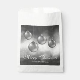 Zilveren grijze kerstballen met aangepaste tekst bedankzakje