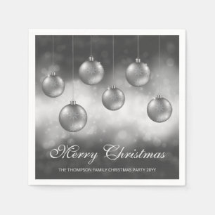 Zilveren grijze kerstballen met aangepaste tekst servet