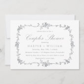 Zilveren Grijze Klassieke Franse Bloem Couples Sho Kaart (Voorkant)