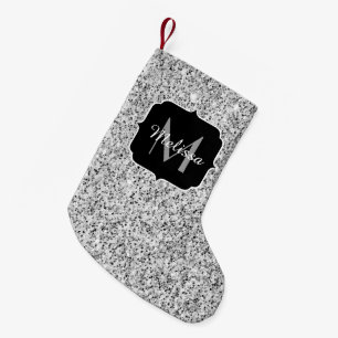 Zilveren grijze licht glinster glans Monogram Kleine Kerstsok