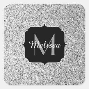 Zilveren grijze licht glinsterende glans Monogram Vierkante Sticker