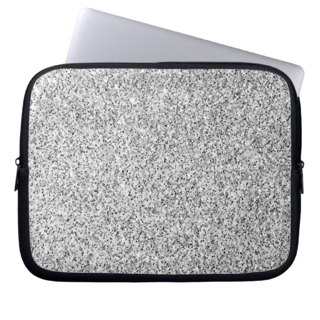 Zilveren grijze licht glinsterende vonken laptop sleeve (Voorkant)