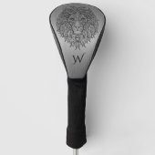 Zilveren grijze mandala leeuwenkop monogram initia golfheadcover (Voorkant)
