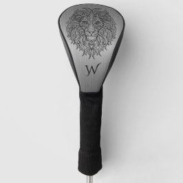 Zilveren grijze mandala leeuwenkop monogram initia golfheadcover