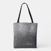 Zilveren grijze meisjesachtige glitters glitter mo tote bag (Achterkant)