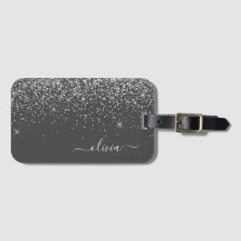 Zilveren grijze meisjesachtige glittersparel monog bagagelabel