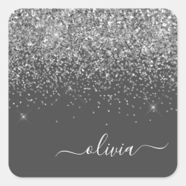 Zilveren grijze meisjesachtige glittersparkel mono vierkante sticker