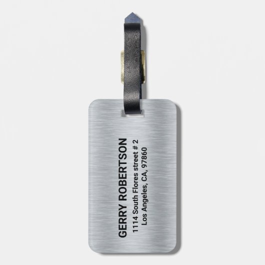 Zilveren Grijze Metallic Textuur Aangepaste Tekst Bagagelabel (Achterkant verticaal)