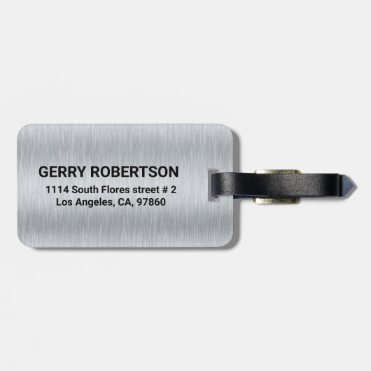 Zilveren Grijze Metallic Textuur Aangepaste Tekst Bagagelabel (Achterkant horizontaal)