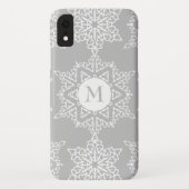 Zilveren Grijze Sneeuwvlokken Kerstvakantie Monogr Case-Mate iPhone Case (Achterkant)