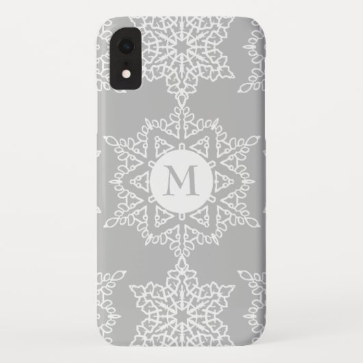 Zilveren Grijze Sneeuwvlokken Kerstvakantie Monogr Case-Mate iPhone Case (Achterkant)
