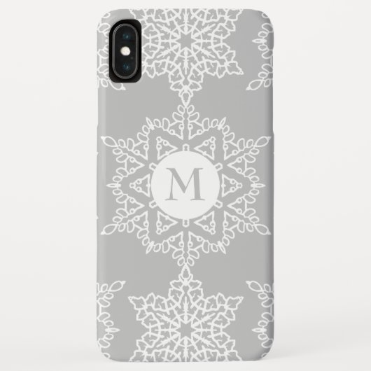 Zilveren Grijze Sneeuwvlokken Kerstvakantie Monogr Case-Mate iPhone Case (Achterkant)