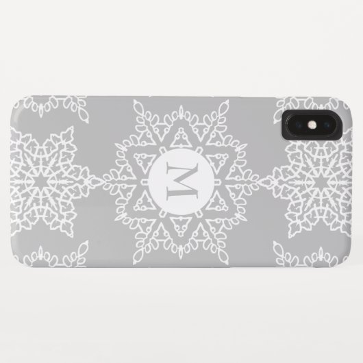 Zilveren Grijze Sneeuwvlokken Kerstvakantie Monogr Case-Mate iPhone Case (Achterkant (horizontaal))