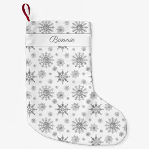 Zilveren grijze sneeuwvlokkenpatroon & aangepaste  kleine kerstsok