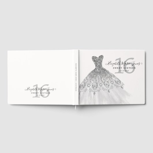 Zilveren Grijze Sparkle Glitter Jurk 16e Verjaarda Gastenboek (Volledig)