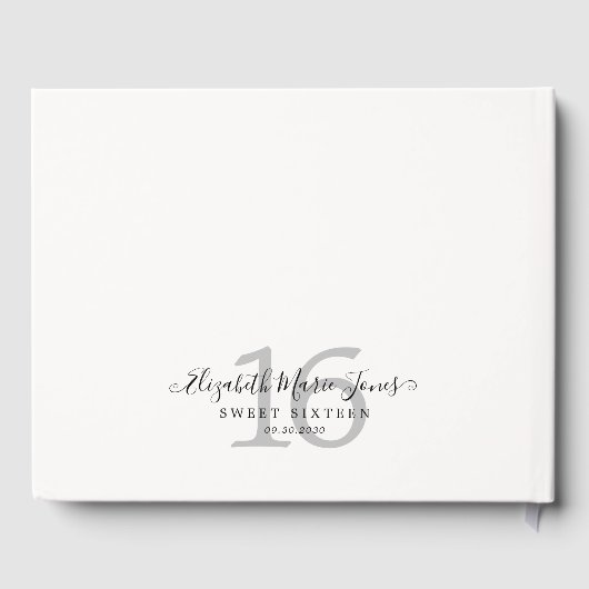 Zilveren Grijze Sparkle Glitter Jurk 16e Verjaarda Gastenboek (Achterkant)