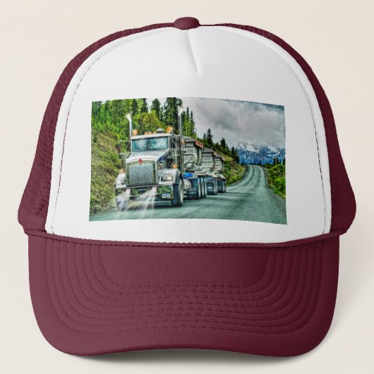 Zilveren-Grijze Steengroeve Vrachtwagen Foto Kunst Trucker Pet (Voorkant)